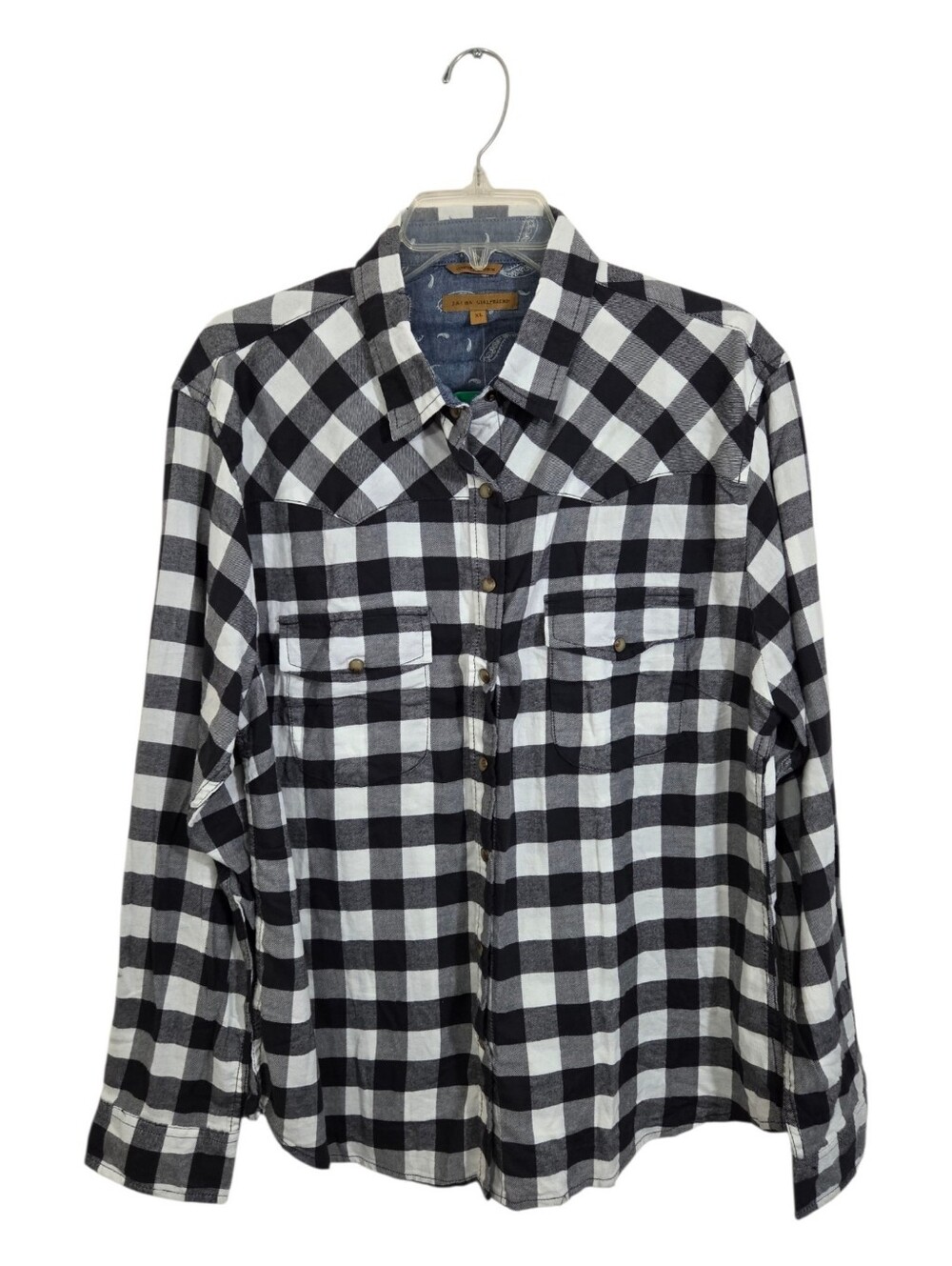 NWT Jach's Girlfriend Pearl Snap Western Plaid Flannel Shirt XL Buffalo Check